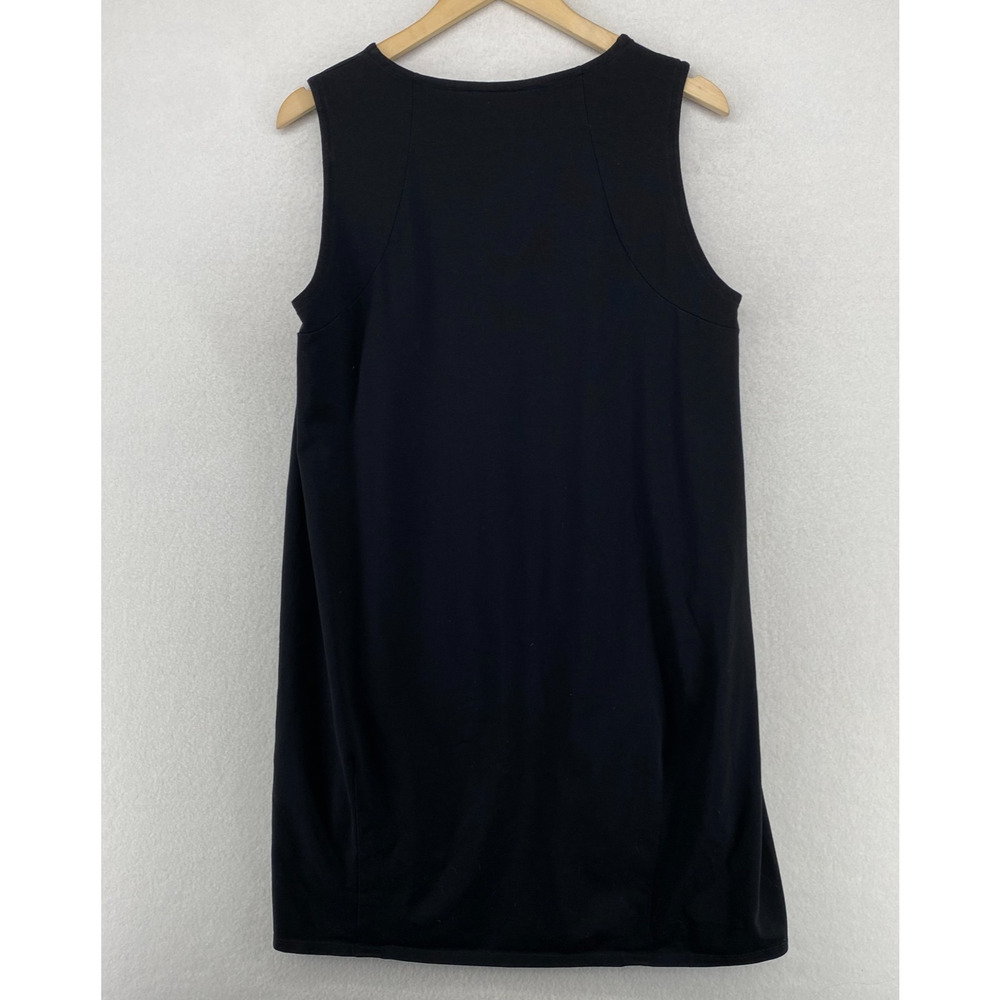 EILEEN FISHER Dress M Stretch Cotton Jersey Tank Subtle Lantern Hem Black USA - Picture 3 of 10